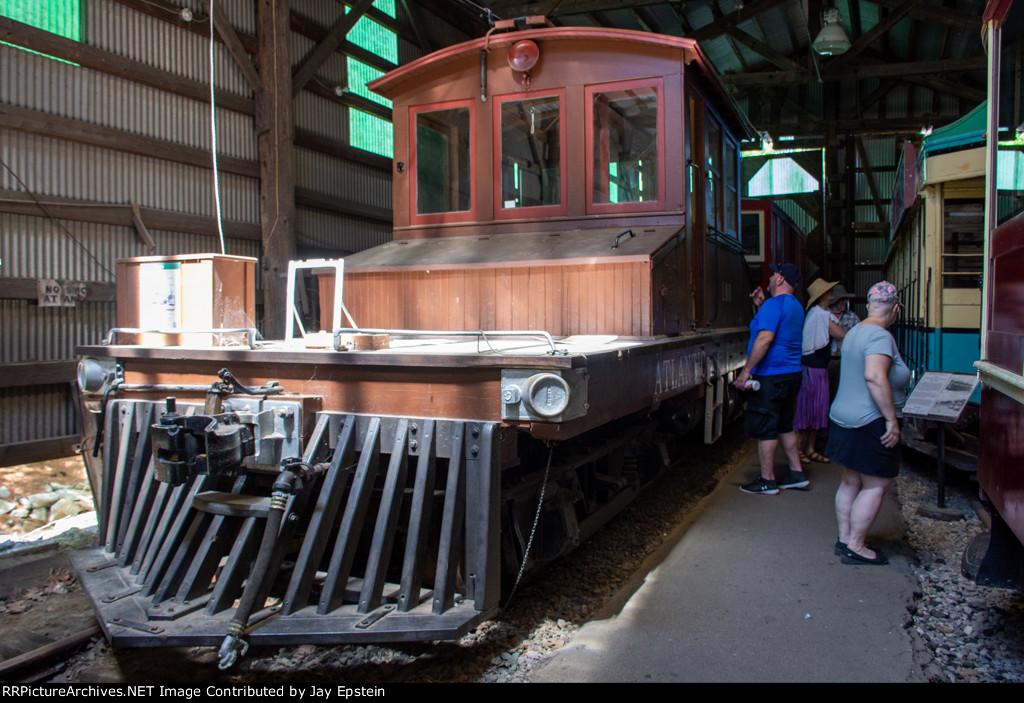 Atlantic Shore Line Railway 100 is on display at the Seashore Trolley Museum